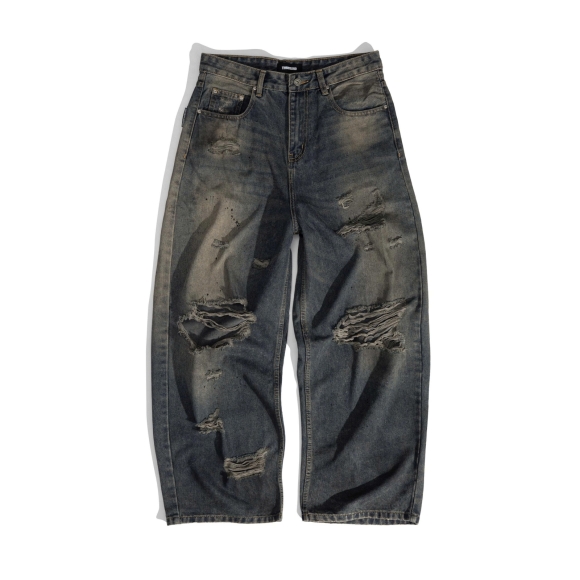THBB DISTRESSED BAGGY JEANS - DIRTY BLUE WASHED