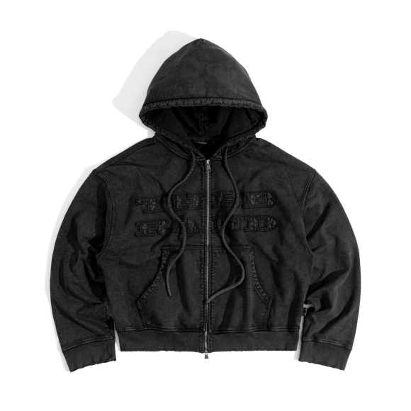 THBB WASHED HOODIE ZIP FW25 - BLACK