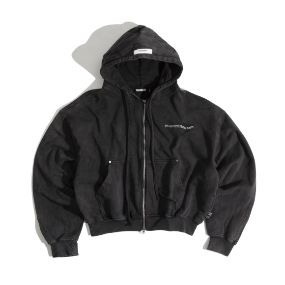 THBB WASHED HOODIE ZIP - BLACK