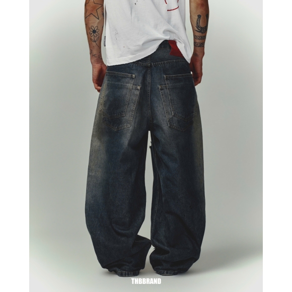 THBB DISTRESSED BAGGY JEANS - DIRTY BLUE WASHED