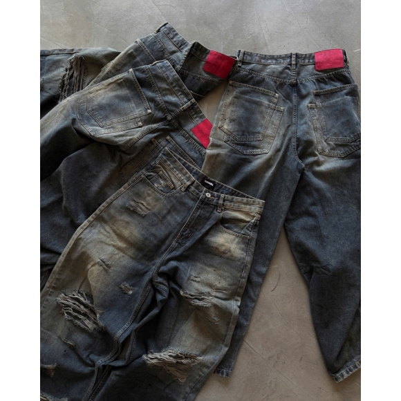 THBB DISTRESSED BAGGY JEANS - DIRTY BLUE WASHED