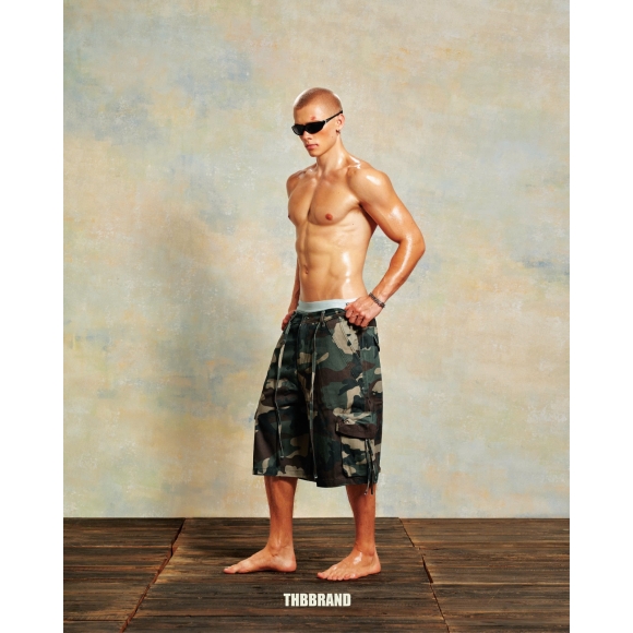 THBB CAMO BAGGY CARGO SHORTS - GREEN CAMO