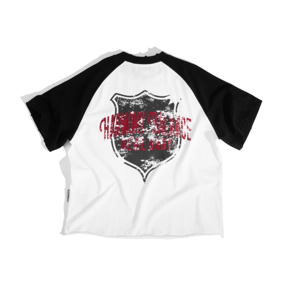 THBB BOXY RAGLAN HARMONY - BADGE - WHITE + BLACK