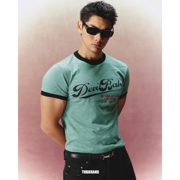 DEVILBABY SHADOW RINGER TEE - DUSTY TEAL