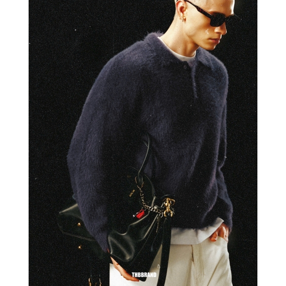 THBB POLO LONG SLEEVES KNIT - AURORA GREY