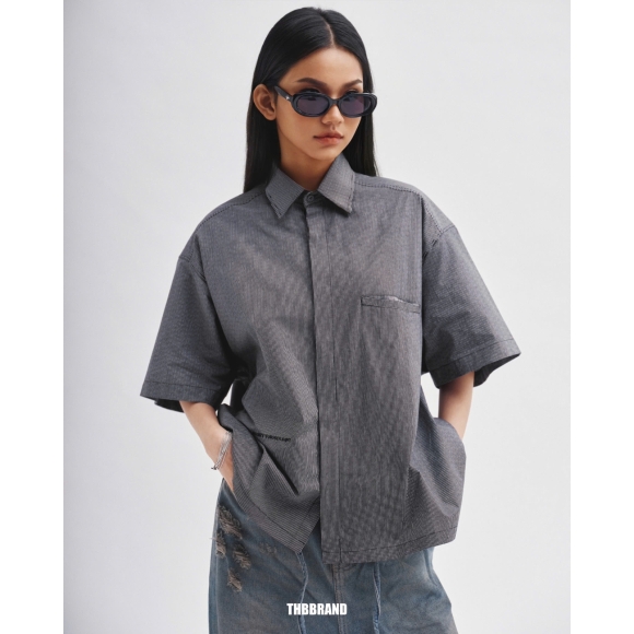 THBB STRIPED BOXY SHIRTS - BLACK STRIPES