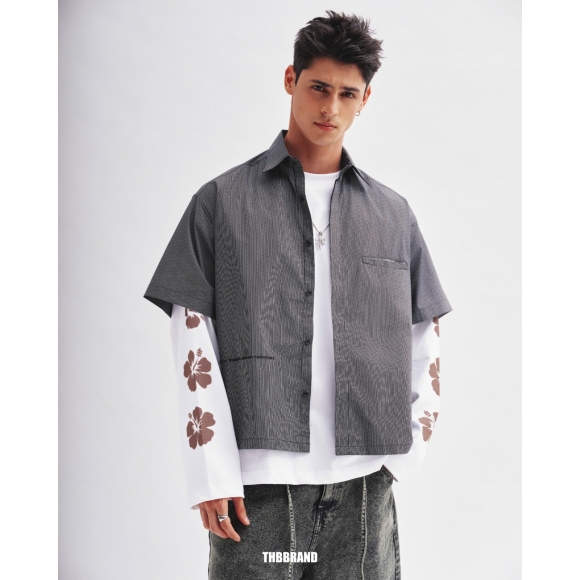 THBB STRIPED BOXY SHIRTS - BLACK STRIPES
