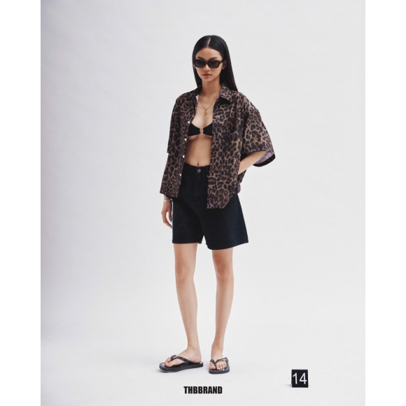 THBB LEOPARD-BOXY SHIRTS - BROWN