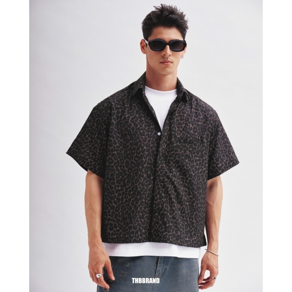 THBB LEOPARD-BOXY SHIRTS - GREY