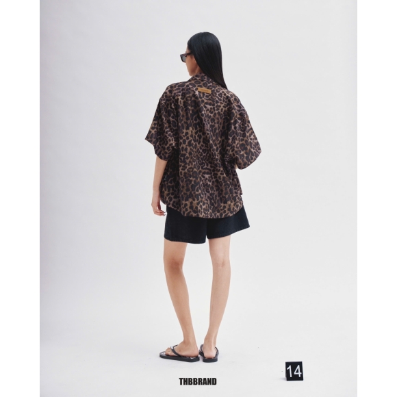 THBB LEOPARD-BOXY SHIRTS - BROWN
