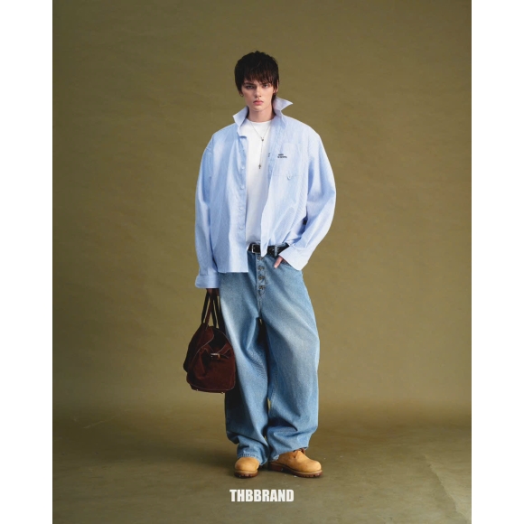 THBB BIG OXFORD SHIRT - STRIPED BLUE
