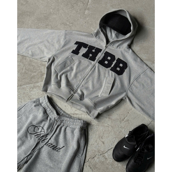 THBB HOODIE ZIPPER BIG LOGO - PREMIUM GREY (NỈ CUA)