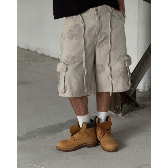 THBB HIBISCUS BAGGY SHORTS - BEIGE