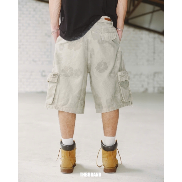 THBB HIBISCUS BAGGY SHORTS - BEIGE