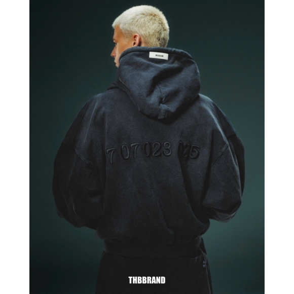 THBB WASHED HOODIE ZIP - BLACK