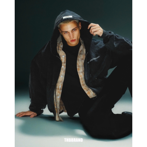 THBB WASHED HOODIE ZIP - BLACK
