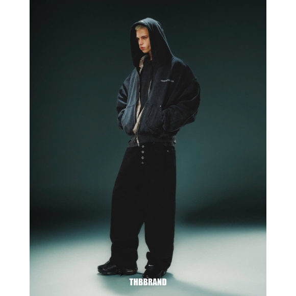 THBB WASHED HOODIE ZIP - BLACK
