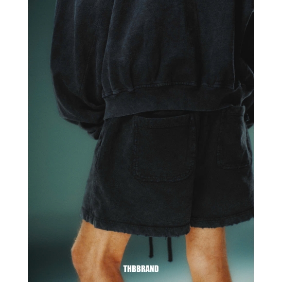 THBB WASHED SWEATSHORTS - BLACK