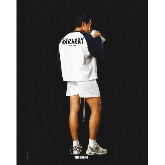 THBB HARMONY RAGLAN LONG SLEEVES - WHITE + NAVY