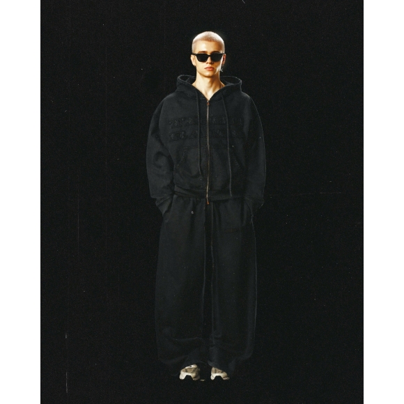 THBB WASHED HOODIE ZIP FW25 - BLACK