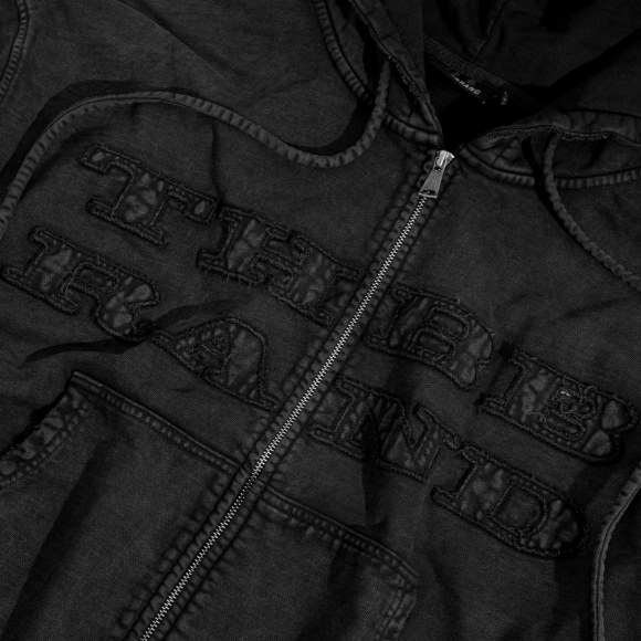 THBB WASHED HOODIE ZIP FW25 - BLACK