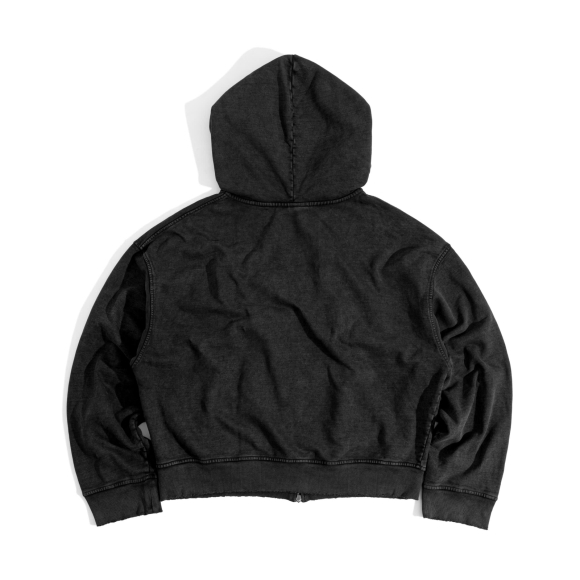 THBB WASHED HOODIE ZIP FW25 - BLACK