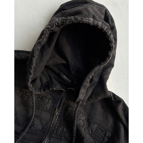 THBB WASHED HOODIE ZIP FW25 - BLACK