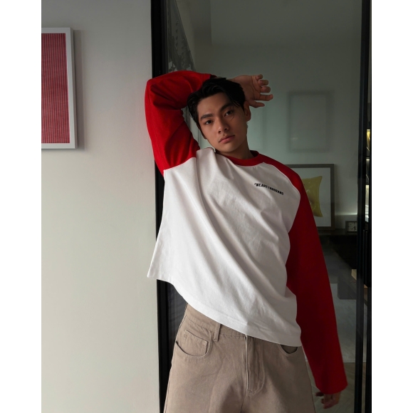 THBB HARMONY RAGLAN LONG SLEEVES - WHITE + RED