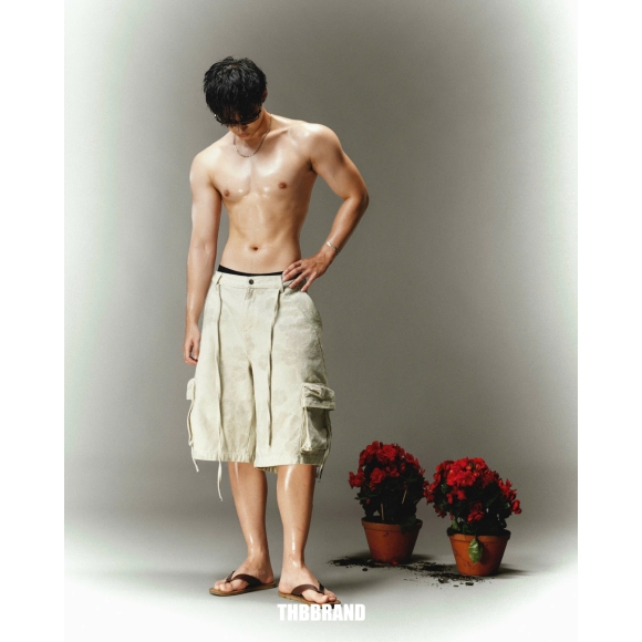 THBB HIBISCUS BAGGY SHORTS - BEIGE